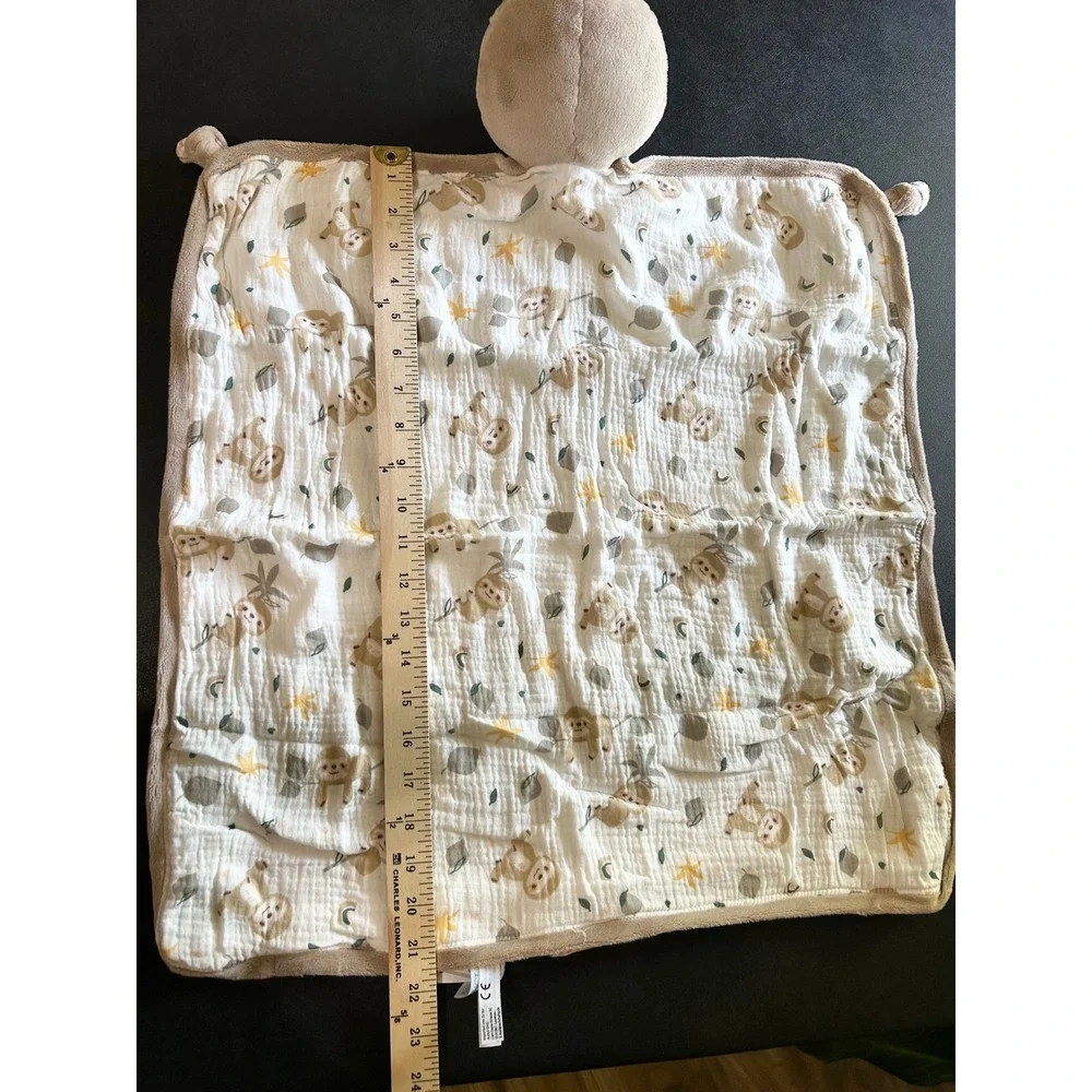 Douglas Baby Stanley Sloth Blanki Lovey White Brown Cotton Muslin Cuddly Blanket
